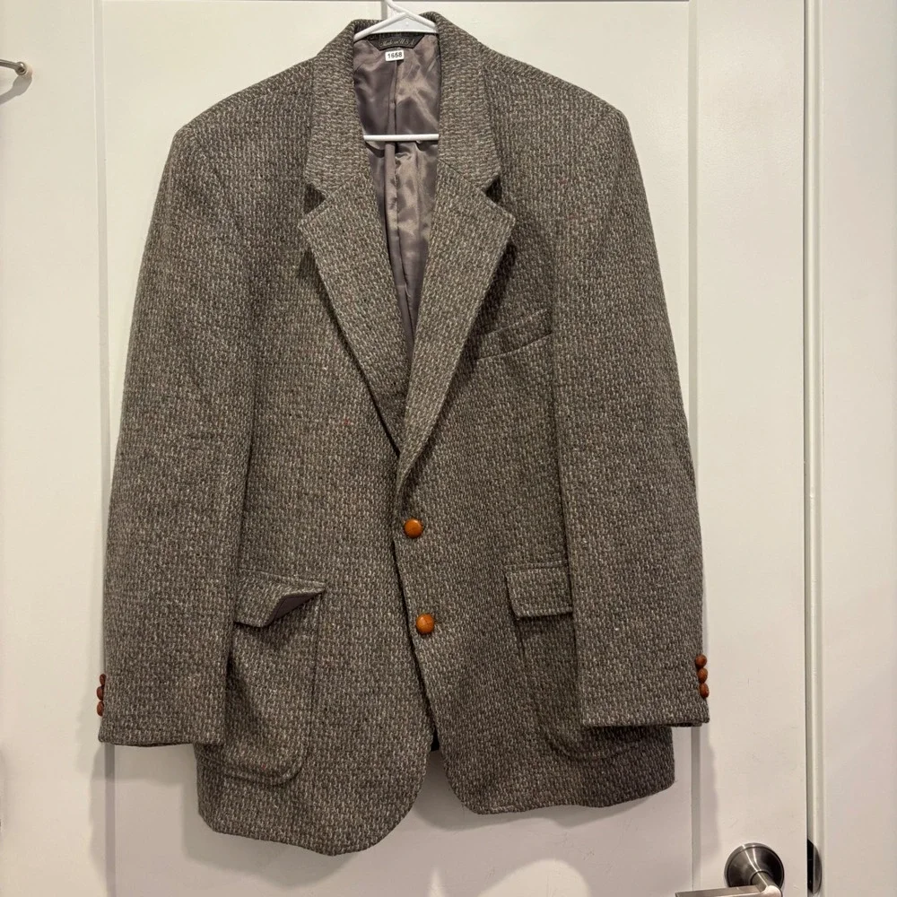 Levis Menswear Grey Tweed Wool Blazer Vintage Made in USA Sport Coat 46R 561M